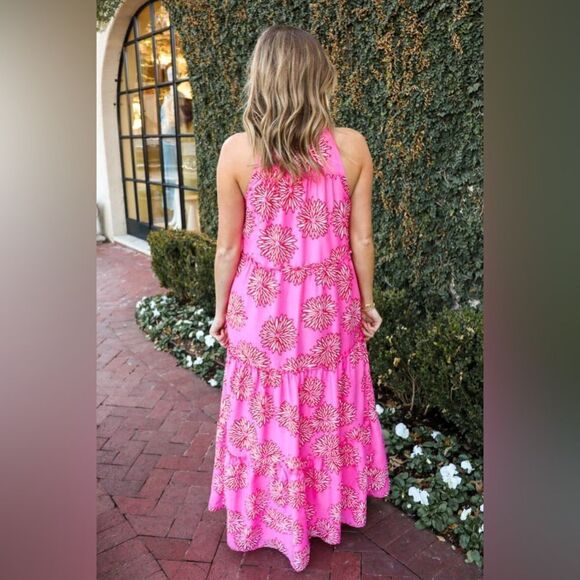 J. Marie Gorgeous Neon Pink Floral Sienna Ruffle Tiered Maxi Dress - Picture 3 of 8